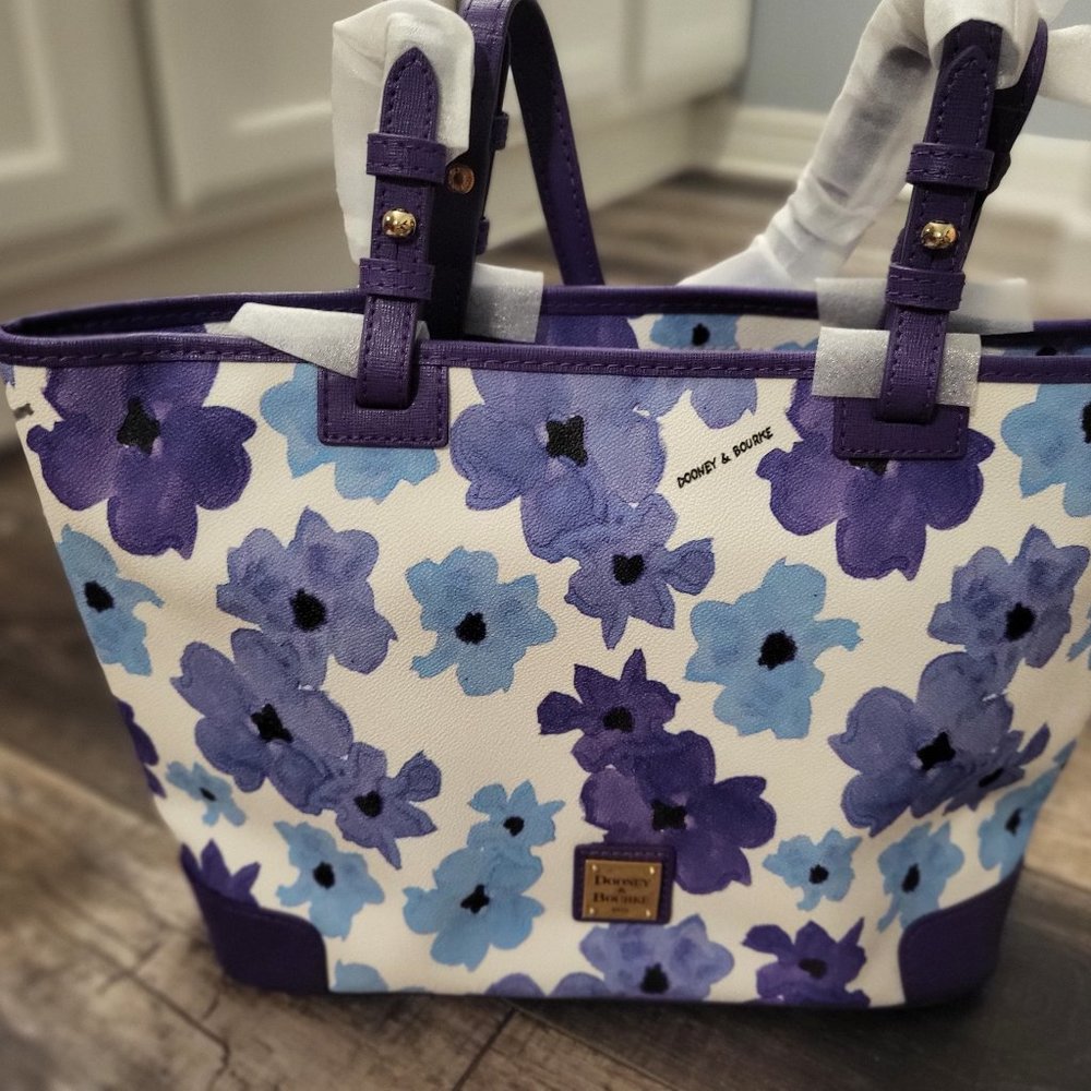 Dooney and Bourke purple and blue flower tote new with tags